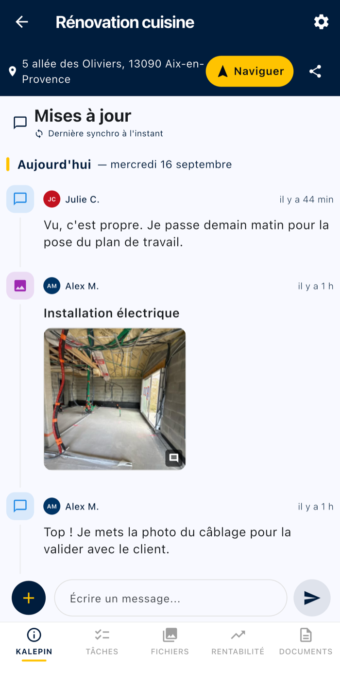 Le fil d’un chantier dans Kalepin : messages et photos de l’équipe