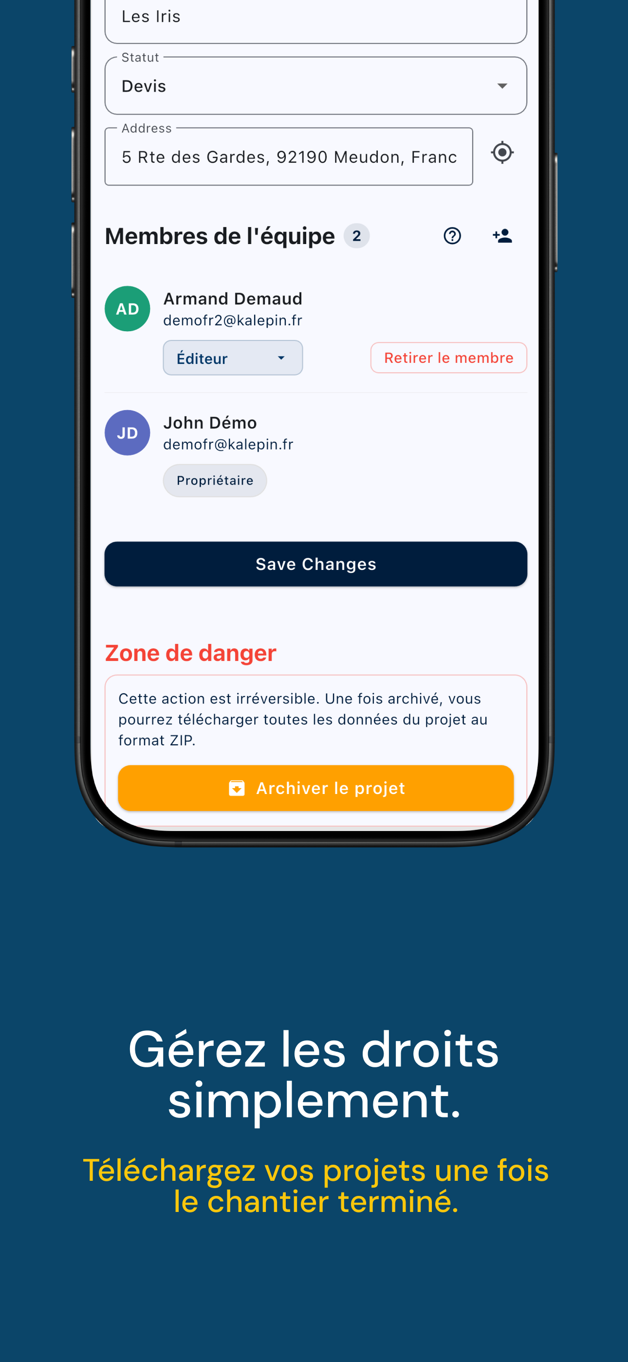 Équipe — Gérez les droits simplement